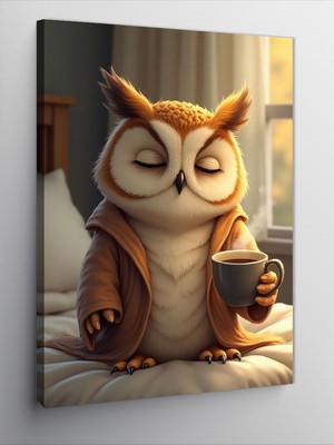 Tablomega Kanvas Tablo Kahve Içen Baykuş Figürü