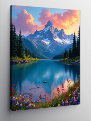 Tablomega Kanvas Tablo Dağ Göl Manzarası