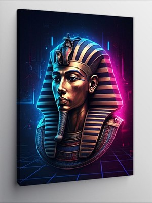 Kanvas Tablo Neon Işıklı Mısır Firavunu Figürü