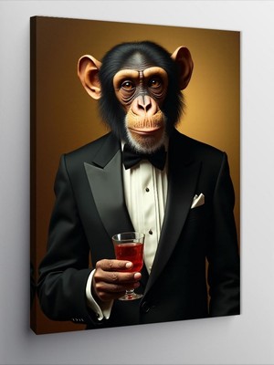 Tablomega Kanvas Tablo Şık Tuxedo Maymun ve Çay