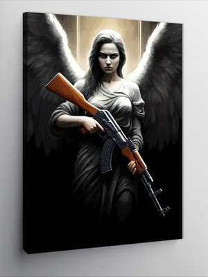 Tablomega Kanvas Tablo Tüfek Taşıyan Melek
