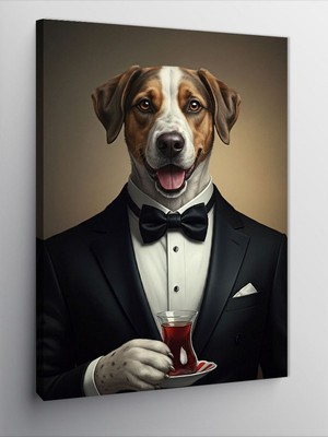 Tablomega Kanvas Tablo Şık Smokinli Köpek ve Çay