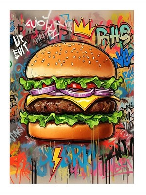 Tablomega Burger ve Renkli Tema Modern Ahşap Tablo 18CM x 27CM