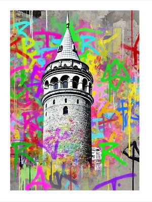 Tablomega Grafitili Galata Kulesi Tasarım Ahşap Tablo 18CM x 27CM