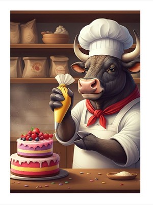 Tablomega Pasta Şefi Boğa Modern Ahşap Tablo 18CM x 27CM