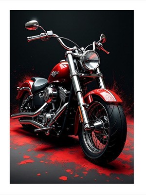 Tablomega Kırmızı Motosiklet Tutkusu Tasarım Ahşap Tablo 35CM X50CM