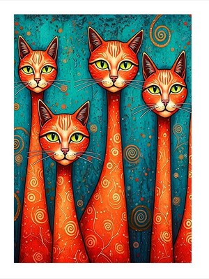 Tablomega Renkli Modern Kedi Figürleri Desenli Mdf Tablo 25CMX 35CM