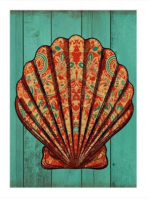 Tablomega Ahşap Kabuklu Deniz Kabuğu Mdf Poster 35CM X50CM