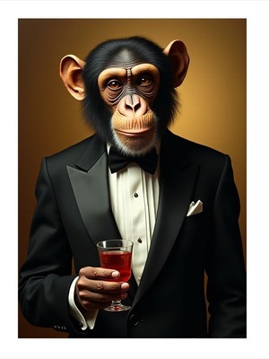 Tablomega Şık Tuxedo Maymun ve Çay Modern Mdf Tablo 35CM X50CM