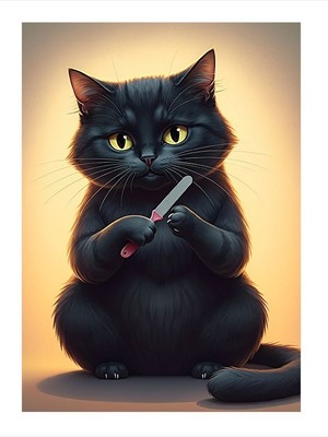 Tablomega Törpülü Siyah Kedi Desenli Ahşap Tablo 18CM x 27CM