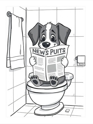 Tablomega Tuvalette Gazete Okuyan Köpek Desenli Mdf Tablo 18CM x 27CM