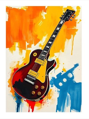 Tablomega Retro Tarz Elektro Gitar Tasarımı Desenli Mdf Tablo 25CMX 35CM