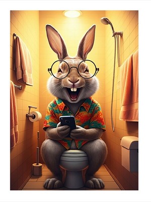 Tablomega Tuvalette Tavşan Hediyelik Mdf Tablo 25CMX 35CM