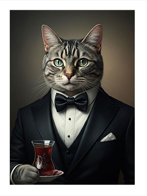 Tablomega Çay Tutan Şık Kedi Art Mdf Tablo 35CM X50CM