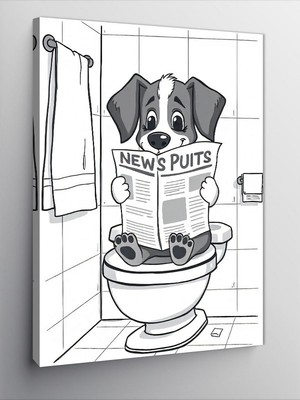 Tablomega Kanvas Tablo Tuvalette Gazete Okuyan Köpek