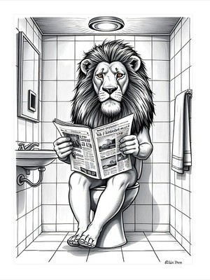 Tablomega Aslan ve Tuvalet Karikatürü Tasarım Ahşap Tablo 35CM X50CM