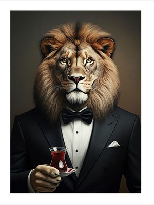 Tablomega Aslan ve Çay Zarafeti Model Mdf Tablo 35CM X50CM