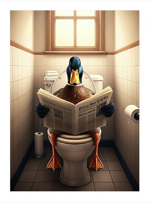 Tablomega Gazete Okuyan Ördek Tuvalette Mdf Poster 35CM X50CM