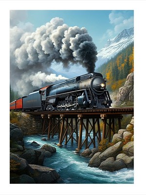 Doğa Içinde Tren ve Köprü Art Mdf Tablo 18CM x 27CM