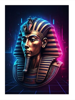 Tablomega Neon Işıklı Mısır Firavunu Figürü Modern Mdf Tablo 35CM X50CM