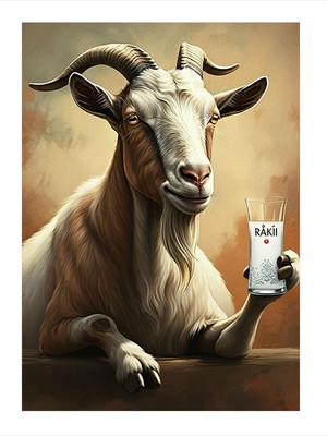 Rakı Içen Eğlenceli Keçi Mdf Tablo 18CM x 27CM
