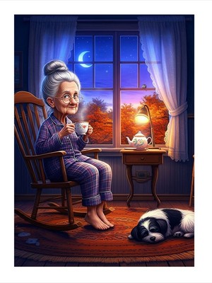 Tablomega Yaşlı Kadın ve Köpeği Mdf Poster 18CM x 27CM