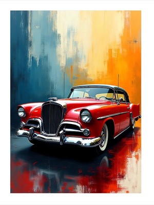Tablomega Klasik Kırmızı Otomobil Desenli Ahşap Tablo 25CMX 35CM