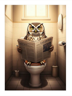 Tablomega Tuvalette Gazete Okuyan Baykuş Modern Mdf Tablo 25CMX 35CM