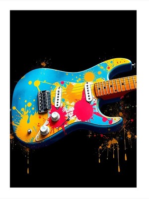 Tablomega Renkli Elektro Gitar Model Ahşap Tablo 25CMX 35CM