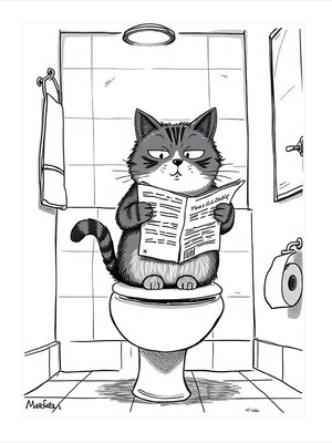 Tablomega Tuvalette Gazete Okuyan Kedi Mdf Poster 35CM X50CM