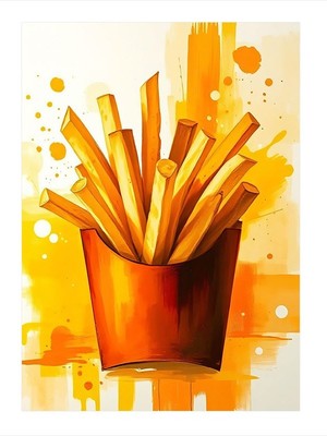 Tablomega Altın Renkli Patates Kızartması Tasarım Ahşap Tablo 18CM x 27CM