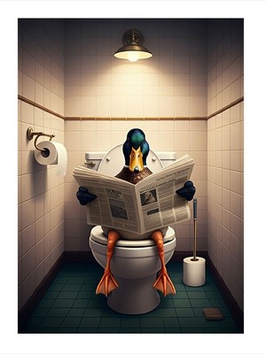 Tablomega Tuvalette Gazete Okuyan Ördek Dekoratif Mdf Tablo 18CM x 27CM