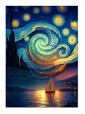 Tablomega Yıldızlı Gece Temalı Sanat Art Mdf Tablo 25CMX 35CM