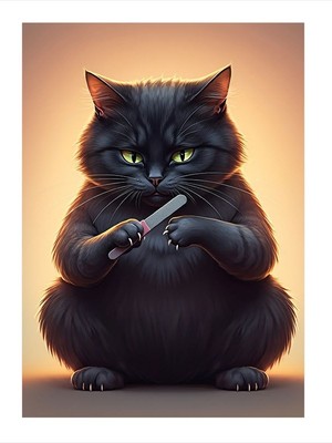 Tablomega Tırnak Törpülüyen Kedi Art Mdf Poster 18CM x 27CM
