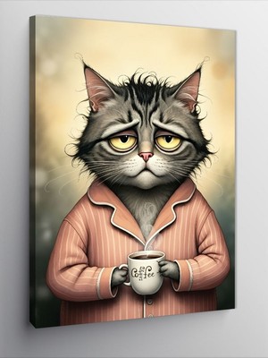 Tablomega Kanvas Tablo Kahve ve Kedi