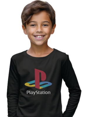 Texclusive Playstation Baskılı Gamer Uzun Kol Çocuk Tişört Siyah
