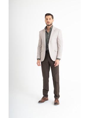 Suitmen Düz Çizgili Takım Elbise - Bej-Kahverengi