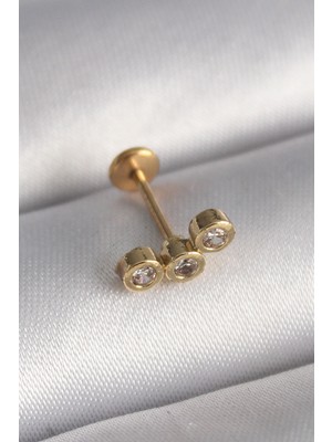 Mrps 316L Çelik Gold Renk Zirkon Taşlı Tragus Piercing