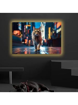 Marsilyan LED Işıklı Kanvas Tablo, 3D Dekoratif Baskılı Tablo Yapay Zeka Desteksli Hayvanlar  216