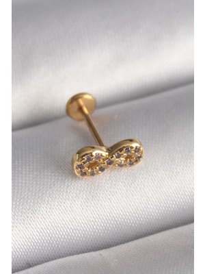 Şan's Boutique 316L Çelik Gold Renk Zirkon Taşlı Sonsuzluk Model Tragus Piercing