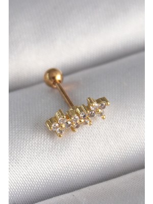 Mrps 316L Çelik Gold Renk Zirkon Taşlı Yonca Tragus Piercing