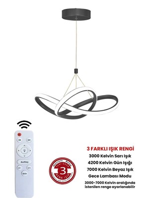 Tekno Trust 3 Renk Siyah Kumandalı Dimmerli 4 Modlu Modern Sarkıt LED Avize