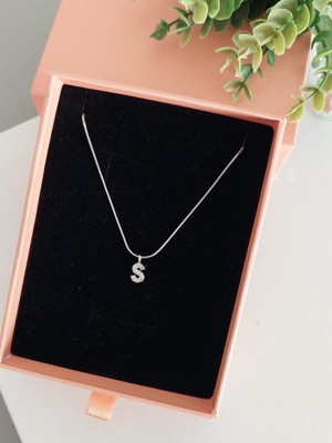 Çelik Silver Rodyum Kaplama Zirkon Harf Kolye S Harfi