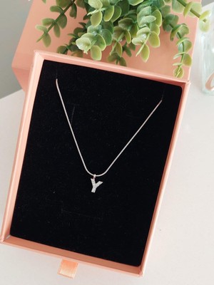 Çelik Silver Rodyum Kaplama Zirkon Harf Kolye Y Harfi
