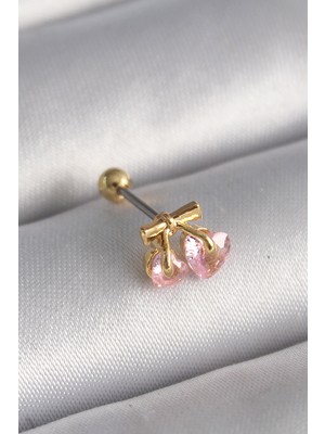 Allegro 316L Çelik Gold Renk Pembe Zirkon Taşlı Kalp Tragus Piercing