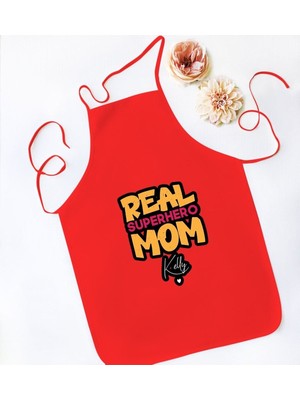 Mediterian Kişiye Özel Kırmızı Mutfak Önlüğü, Anneler Günü Tasarımlı, 77x150 cm