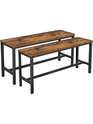 Yemek Odası Bankları, 2'li Set, 32.5 x 108 x 50 Cm, Mutfak, Yemek Odası, Kararlı Çelik Çerçeve, Endüstriyel Tasarım, Vintage, Koyu Kahverengi KTB33X