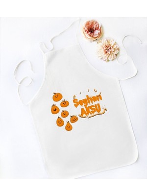 Mediterian Kişiye Özel Renkli Halloween Temalı Beyaz Mutfak Önlüğü, 20'li Set, Pamuk Malzeme