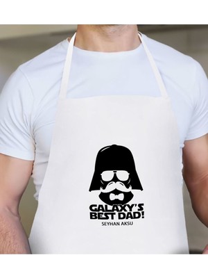 Mediterian Kişiye Özel Renkli Galaksi Temalı Beyaz Mutfak Önlüğü, Pamuk, Şık ve Eğlenceli Tasarım