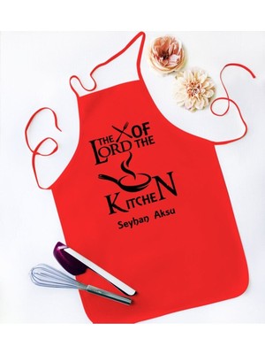 Mediterian Kişiye Özel Kırmızı Lord Temalı Çok Renkli Mutfak Önlüğü, Pamuk Malzeme